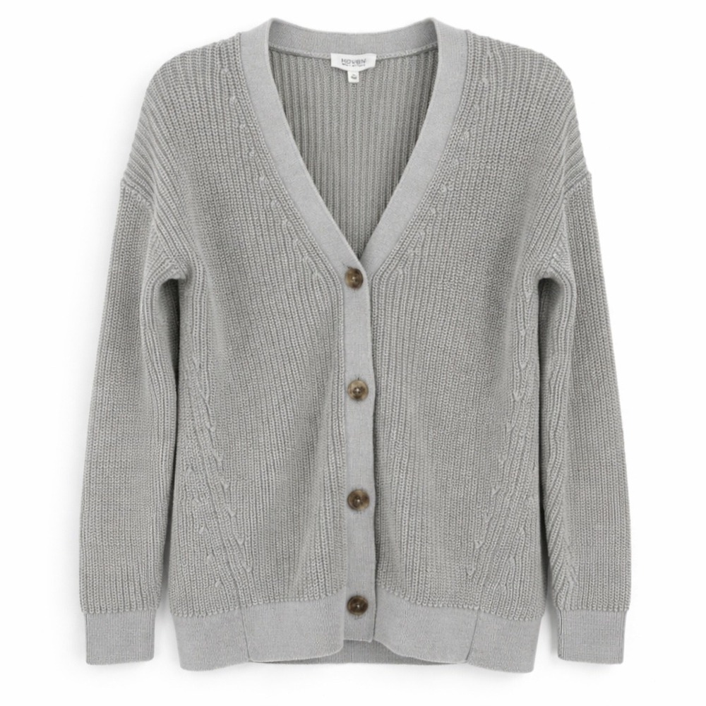 Haven Well Within Organic Cotton Shaker Stitch Cardigan Grey XS NEW $128